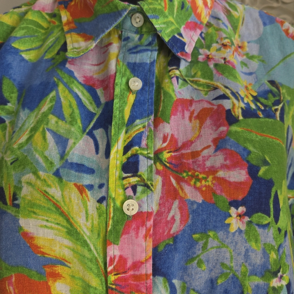 SOLD    Ralph Lauren Linen Floral Button Down Shirt - Size XL   no Size Tag - Picture 3 of 4